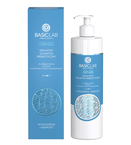 BasicLab- Delikatny Szampon Prebiotyczny 2% Prebiotyków, Ektoina, Kationowy kwas hialuronowy 300ml
