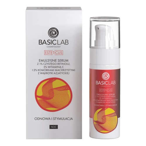 BasicLab- Emulsyjne Serum z 1% Czystego Retinolu, 5% Witamina C i 2% Komórkami Macierzystymi z Wąkrotki Azjatyckiej 30ml