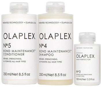 Zestaw Olaplex No.3 Hair Perfector Kuracja 100ml, Olaplex No.4 Bond Maintenance Shampoo 250ml, Olaplex No.5 Bond Maintenance Conditioner 250ml