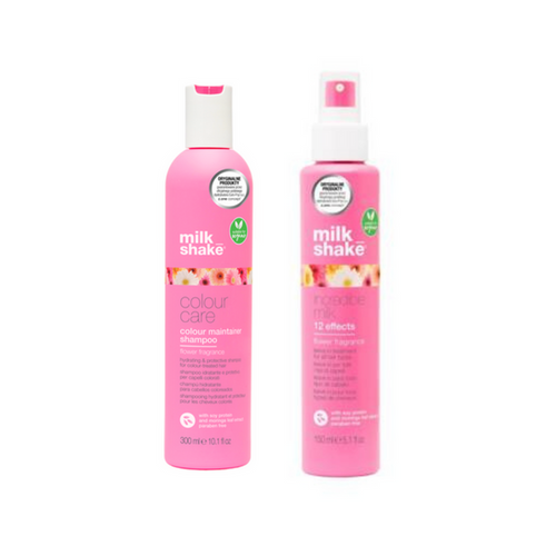 Milk Shake Zestaw Colour Care Flower Power Vegans Szampon nawilżający do włosów farbowanych 300m + Milk Shake Vegans Odżywcza Kuracja Regenerująca Włosy Zapach Kwiatowy 150ml