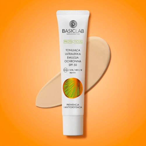 BasicLab- Tonująca Ultralekka Emulsja Ochronna SPF 50 Prewencja i Antyoksydacja 40ml