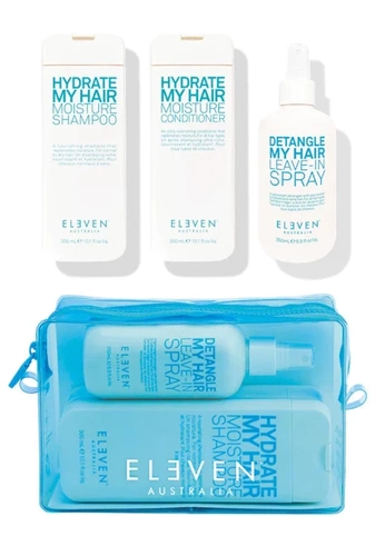 Eleven Australia Holiday Hydrate Trio 2023 Zestaw Nawilżający Do Włosów Szampon i Odżywka 300ml, Spray Do Włosów 250ml