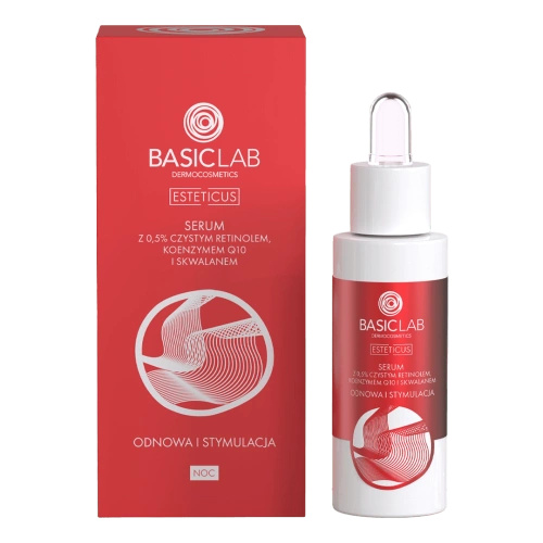 BasicLab- Emulsyjne serum z 0,5% Czystego Retinolu, 4%, Koenzymem Q10 i Skwalanem Odnowa i Stymulacja 30ml