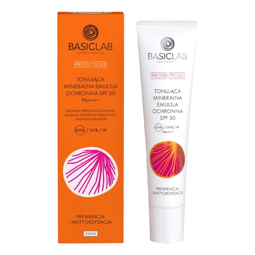 BasicLab- Tonująca Mineralna Emulsja Ochronna SPF 50 Prewencja i Antyoksydacja 40ml