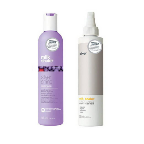 Milk Shake Zestaw Silver Shine Szampon do włosów siwych i blond 300ml + Milk Shake Direct Colour Powder | Toner - Odżywka Do Włosów Koloryzująca Silver 200ml