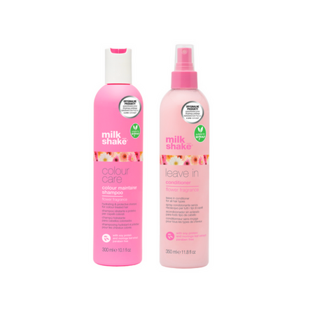 Milk Shake Zestaw Colour Care Flower Power Vegans Szampon nawilżający do włosów farbowanych 300ml + Milk Shake Flower Power Vegans | Odżywka do włosów bez spłukiwania 350 ml