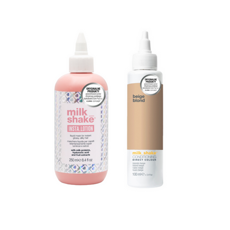 Milk Shake Zestaw Direct Colour Beige Blond Toner Odżywka Do Włosów Beige Blond 100ml + Insta.Lotion Płynna Maska do natychmiastowo błyszczących włosów 250ml